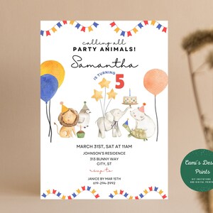 Party Animals Invitation, Party Animals Birthday Invitation, Kids Birthday Invite, Printable Birthday Invitation, Kids Birthday Invitation