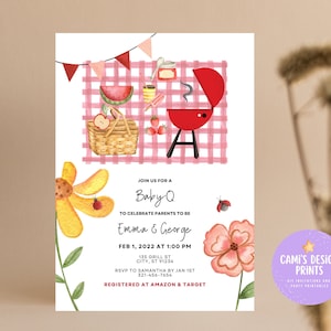 Baby-Q Baby Shower Invitation, BBQ Baby Shower Invitation Template, Picnic Baby Shower Invite, Backyard Couples Baby Sprinkle