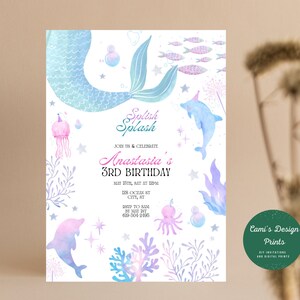 Mermaid Birthday Invitation Template, Editable Under the Sea Birthday Invite, Girl Mermaid Birthday Party, Mermaid Party Invitation