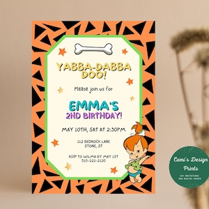 Pebbles Birthday Invitation, Yabba Dabba Two Birthday Invitation, Bedrock 2nd Birthday Invite, Editable Instant Download