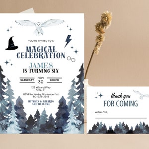 Editable Magical Wizard Birthday Party Invitation Set, Magical Birthday Party Invite Set, Magic School Wizardry Birthday Party Invite