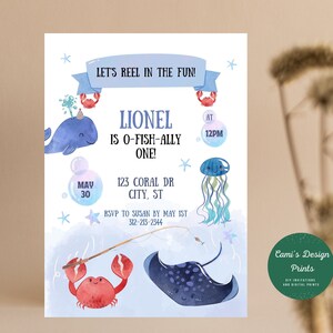 O Fish Ally One Invitation: Primo compleanno all&#39;insegna della pesca (modificabile)