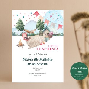 Invito di compleanno a tema glamping: pigiama party in campeggio (download digitale)