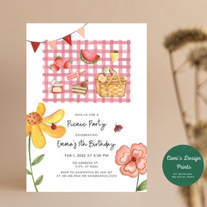 Printable Picnic Invitation, Picnic Birthday Invitation, Kid's Picnic Invite, Outdoor Party Invite, Backyard BBQ Birthday, Instant Download