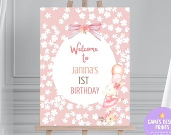 Some Bunny is One Sign: Pink Floral 1st Birthday (Printable)
