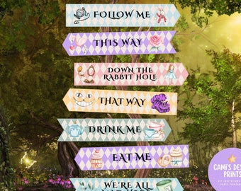 Alice in Onederland Arrow Signs: Mad Tea Party Decor (Instant Download)