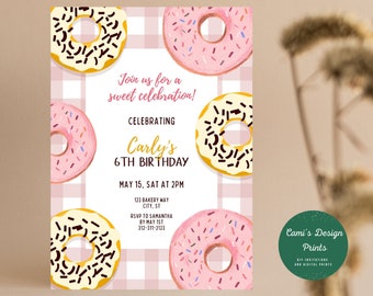 Donuts Birthday Invitation: Editable Doughnut Party Invite (Printable), Donut Theme Party, Girl's Birthday Invite
