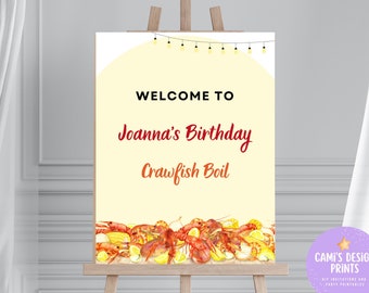 Cartel de bienvenida para la fiesta de cangrejos de río: Banner de mariscos editable (Descarga digital)