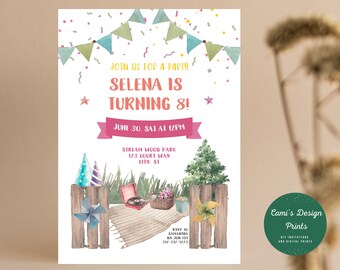 Picnic Birthday Invitation: Backyard BBQ Party Invite (Instant Download)