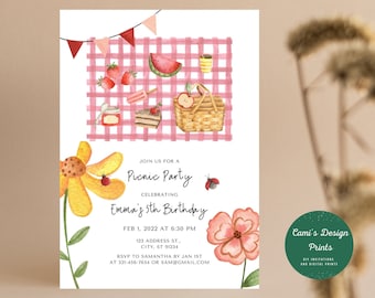Printable Picnic Birthday Invitation: Backyard BBQ Party (Instant Download)