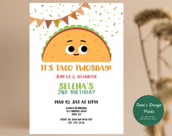 Taco Twosday 2nd Birthday Invitation: Fiesta Theme (Digital)