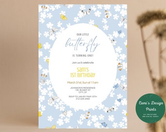 Butterfly 1st Birthday Invitation Template: Boho Party (Editable)