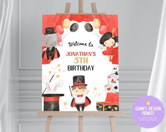 Cartello di benvenuto per compleanno del mago, cartello per festa del mago per bambini, cartello stampabile modificabile (download digitale)
