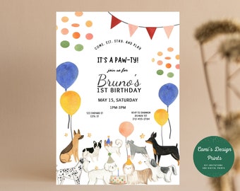 Puppy Birthday Invitation: Lets Pawty, Editable Template (Instant Download)