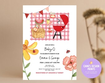 Baby-Q Shower Uitnodiging: picknick-barbecue-thema (sjabloon)