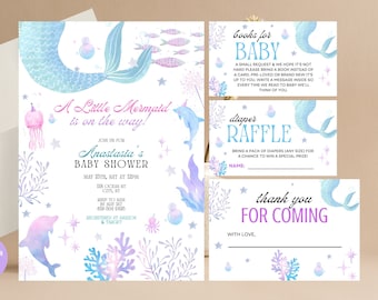 Inbjudningsset till sjöjungfrubabyshower: Inbjudningspaket under havet