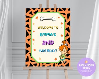 Pebbles Welcome Party Sign, Yabba Dabba Two Birthday Welcome Sign, Bedrock Party Banner, Editable Pebbles Party Sign Decorations