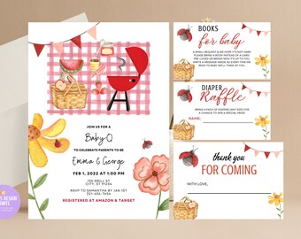 Editable Baby-Q Baby Shower Invitation Set: Picnic BBQ Theme (Digital Download)