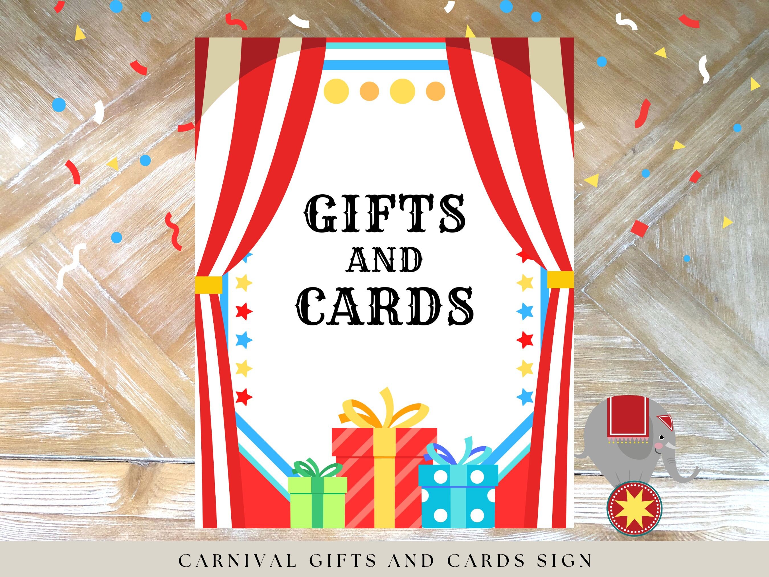 Carnival Sign, Printable Gifts and Cards Sign, Circus Sign, Carnival Party Sign, Circus Party, Printable Carnival Party Sign