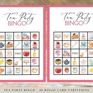 Tea Party Bingo Game, Tea Party Bingo Cards, Birthday Party Games, Tea Party Family Game Night Instant Download, Printable Bingo Cards