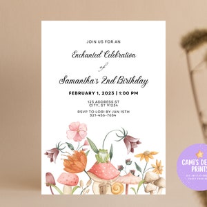 Enchanted Forest Birthday Party Invitation, Garden Fairy Editable Invite, Mushroom Birthday Invite, Instant Download
