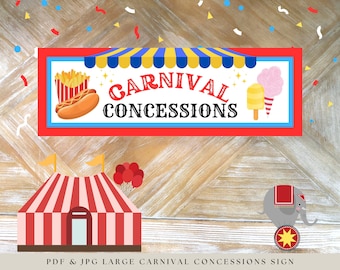 Carnival Sign, Carnival Concessions Sign, Carnival Birthday Party Decor Printable, Carnival Food Sign, Circus Sign, Printable Signs