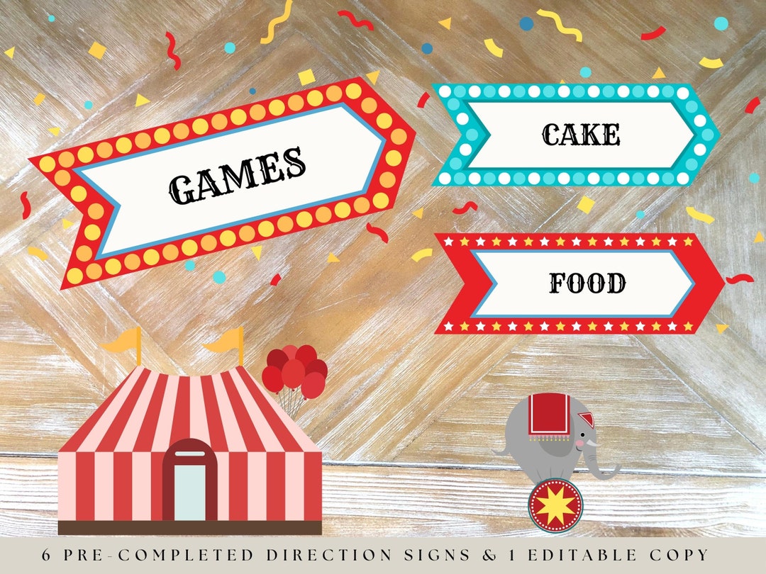 Carnival Direction Sign, Carnival Direction Arrows, Printable Circus