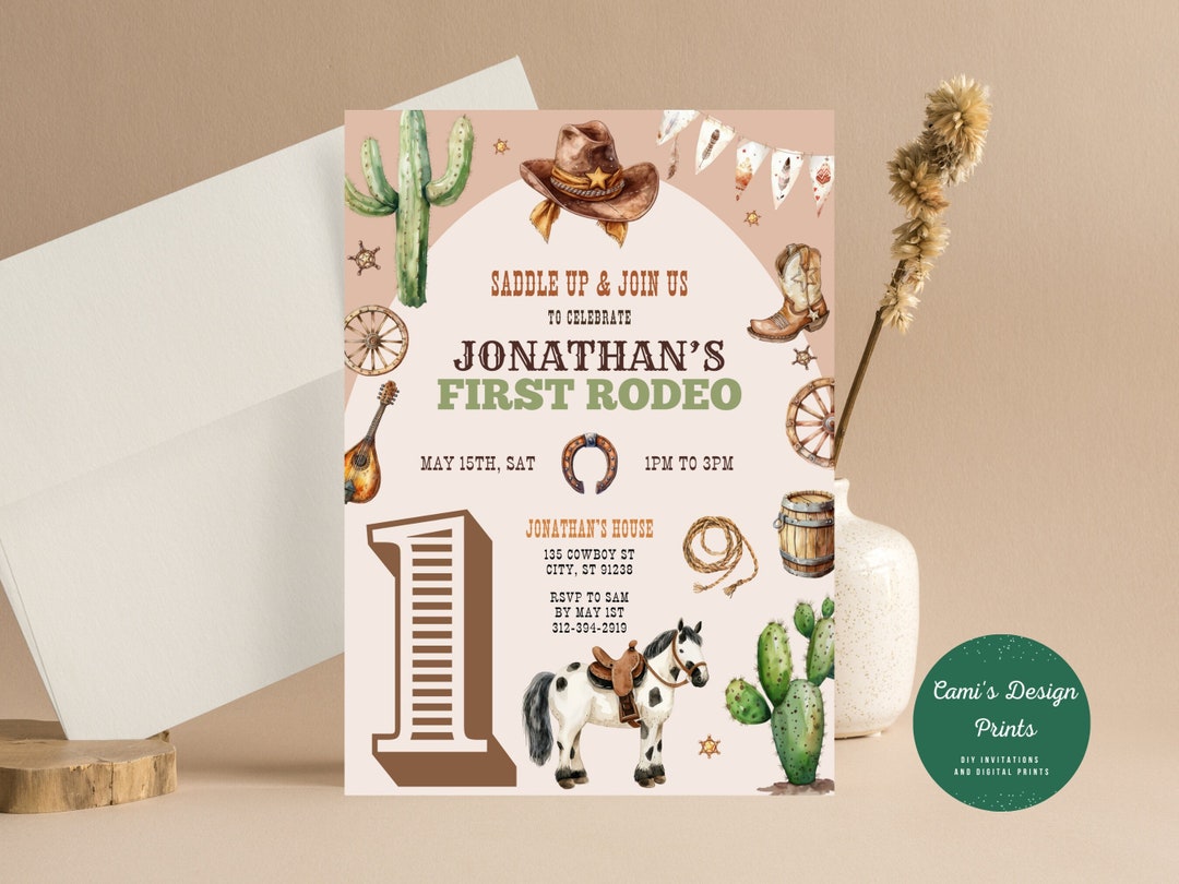 Editable My First Rodeo Invitation, Cowboy Birthday Invite, Wild West ...