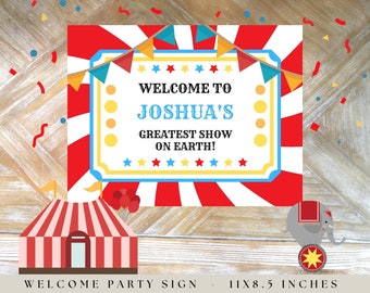 Panneau de bienvenue imprimable pour le carnaval : décoration de fête de cirque (11 x 8,5) (modifiable)