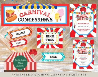 The Ultimate Carnival Party Printable Set, Carnival Signs, Carnival Games Sign, Editable Printable Invitation, Welcome Sign, Carnival Decor