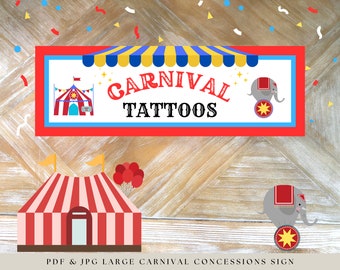 Carnival Tattoo Sign, Printable Birthday Party Decor