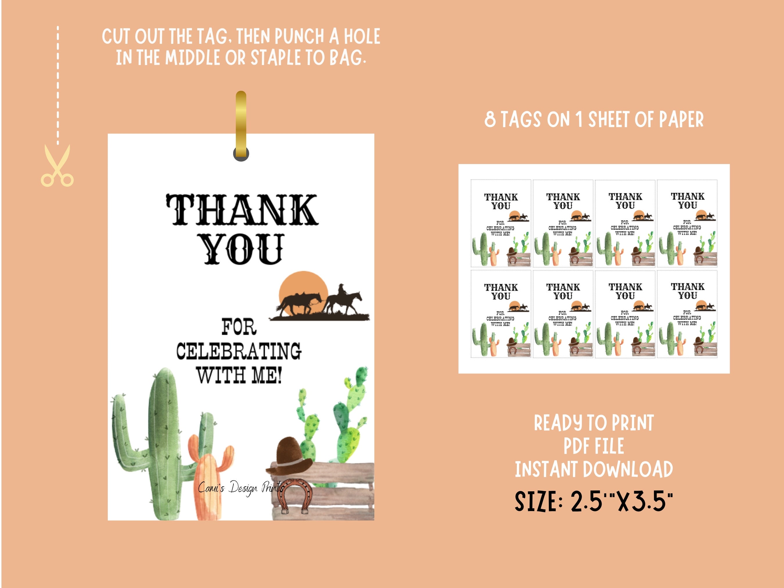Cowboy Favor Tags  Cowboy Party Thank-You Tags and Labels – Sunshine  Parties