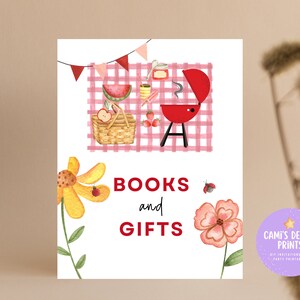 Baby-Q Baby Shower Books and Gifts Sign, BBQ Baby Shower Sign, Picnic Baby Shower Party Sign, Backyard Couples Baby Sprinkle