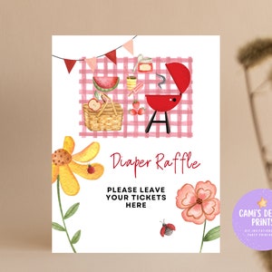 Baby-Q Baby Shower Diaper Raffle Sign, BBQ Baby Shower Sign, Picnic Baby Shower Party Sign, Backyard Couples Baby Sprinkle