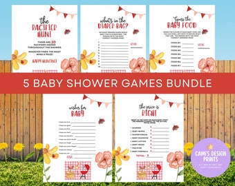 Zestaw gier na baby-q shower: motyw pikniku z grillem (do druku w formacie PDF)