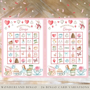 Jeu de bingo d'Alice au pays des merveilles, bingo imprimable au pays des merveilles, jeux de fête d'anniversaire, tea party soirée jeux en famille téléchargement immédiat