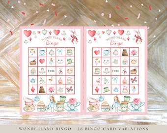 Alice in Wonderland Bingo Game, Wonderland Printable Bingo, Birthday Party Games, Tea Party Family Game Night Instant Download