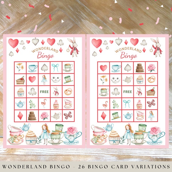 Alice in Wonderland Bingo Game, Wonderland Printable Bingo, Birthday Party Games, Tea Party Family Game Night Instant Download