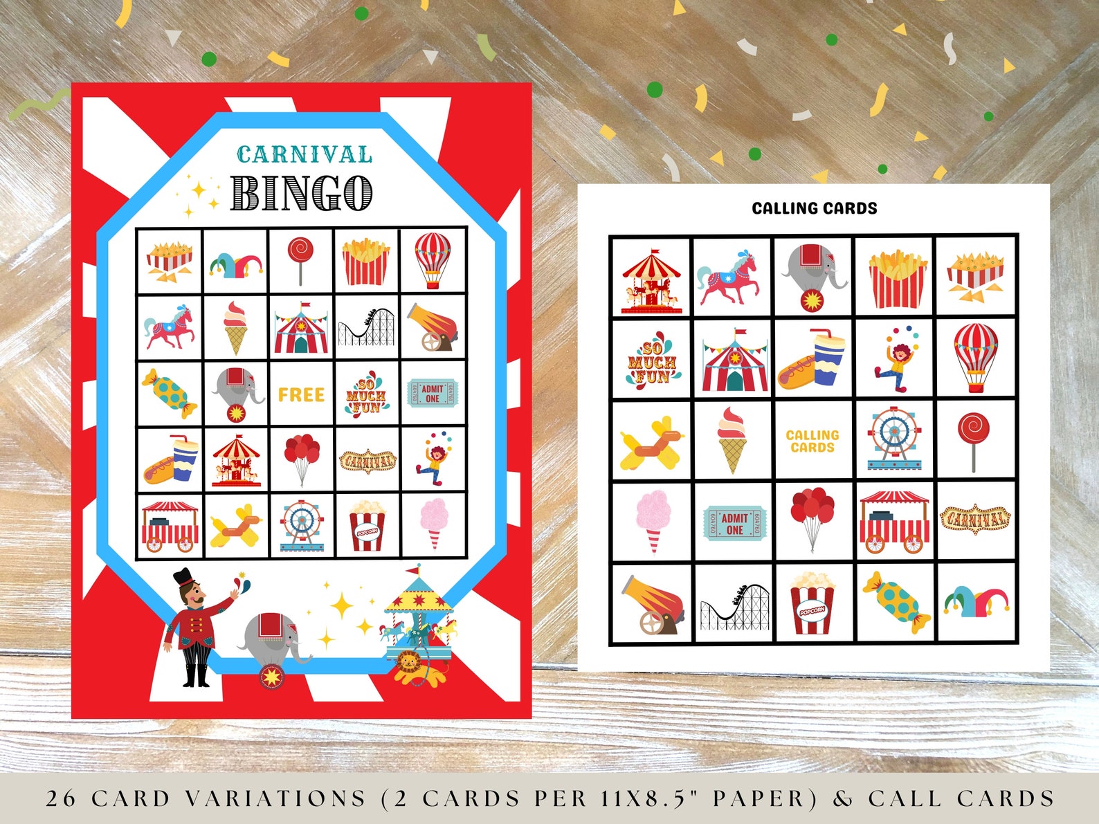 Carnival Bingo Game, Carnival Party Games, Circus Printable Bingo