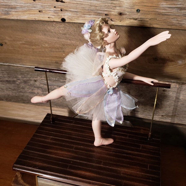 Ashton Drake Vintage Ballerina  - Larissa "The Dress Rehearsal"  11" with Balance Bar and Dance Floor