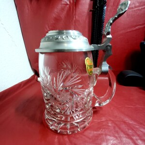 Bleikristall German Crystal Lidded Beer Stein -Octagram Design