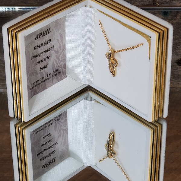 April Birthstone Cross Pendant in Velvet "Bible" Box-Diamond-Independant-Artistic-Bold-18" chain -18K Gold