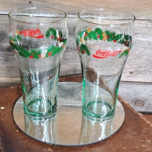 Libbey Glasses - Coca Cola Christmas Holly & Pine Cones - Set of 2