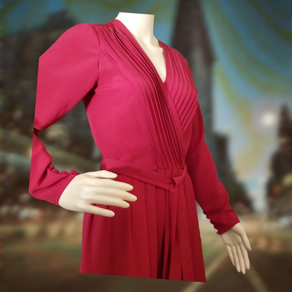 Vintage 1970's Albert Nipon Pleated Wrap Dress - … - image 3