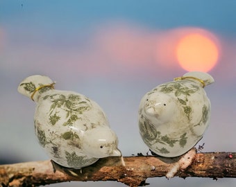 Ceramic Toile Bird Figurine  by Transpac - Cream & Green Floral - Choice of Pose