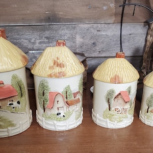 Marks Rosenfeld Vintage Kitchen Village Scene Canister Set - Sold Individually
