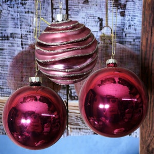 Sullivans Glass Ornament - Pink & Burgundy - Shades of Red, Wine, 3&quot; and 4&quot;  Choose Your Style