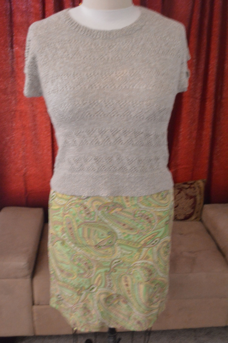Green Vintage 100/% Silk Paisley Skirt size 14