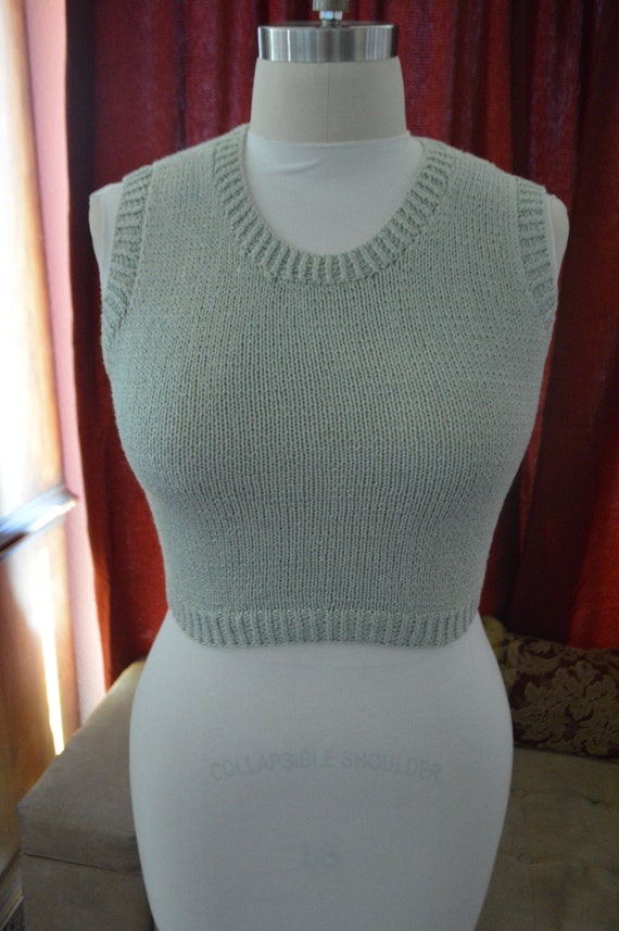 Vintage Hand Knit Waist Length Vest 80's. - image 1