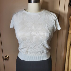 Vintage West German Knit Sweater Top - Waist Length - White  - Cap Sleeves